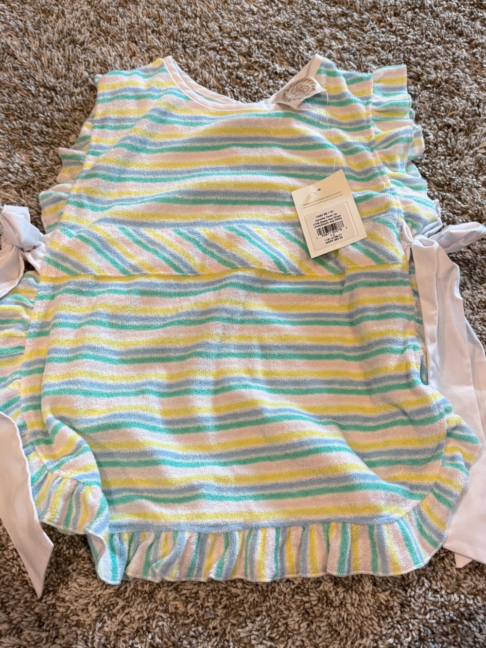 Striped Pastel Tie-Shoulder Kids Cover-Up - top Yellow, Green & Blue